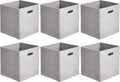 Amazon Basics Collapsible Cube Storage Bins, Space-Saving, Organizing Fabric Bins with Handles, 10.5 x 10.5 x 11 inches, Light Grey, 6-Pack