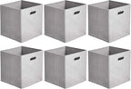 Amazon Basics Collapsible Cube Storage Bins, Space-Saving, Organizing Fabric Bins with Handles, 10.5 x 10.5 x 11 inches, Light Grey, 6-Pack