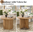 LUXOAK Nesting Coffee Table Set of 2, Mid Century Modern Round Coffee Table, Wood Slat Side Table Set for Living Room, Office, Balcony (Natural Oak)
