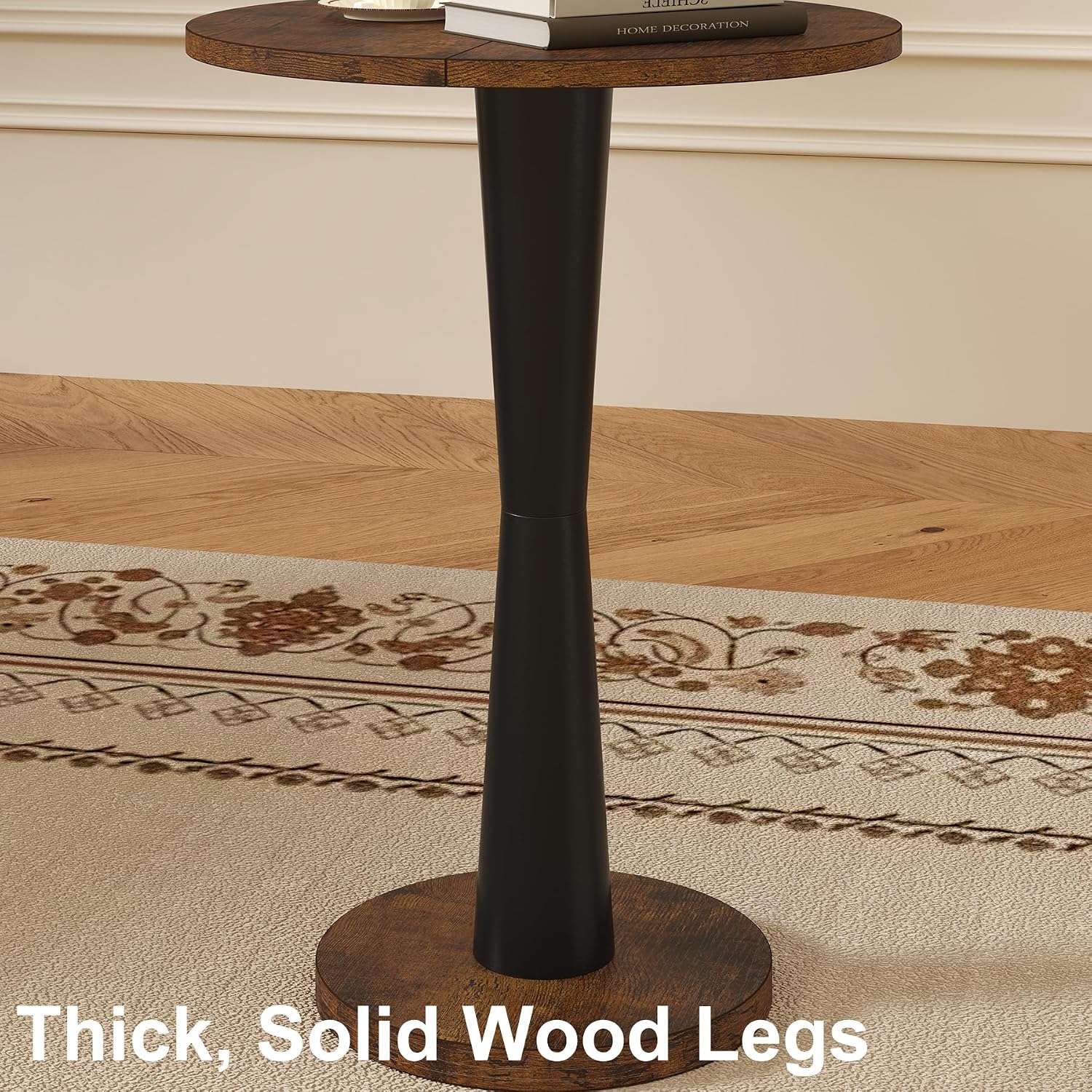 LAATOOREE Small Round Side Tables Set of 2, Wood Pedestal Drink Tables, Accent Coffee End Tables with Solid Wood Leg for Small Space, Living Room, Bedroom, Corner (2, Rustic Brown+ Black)