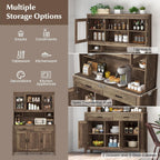 Byroce Kitchen Pantry Cabinet, Farmhouse 78.5” Tall Storage Cabinet w/Countertop, Adjustable Shelves & Drawers, Microwave Shelf w/Hutch, Wooden Buffet Sideboard w/Tempered Glass Doors, Rustic Brown