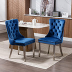 Mid Century Modern Dining Chairs Set of 4, Blue Velvet Upholstered Tufted Back, Kitchen & Dining Room Chairs, Brushed Silver Metal Legs, Nailhead Trim, Sillas para Comedor (Blue, 4 Pcs)