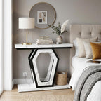 senlin Sofa Table 47.3 Inch Narrow Console Table with Openwork Frame, Industrial Entryway Table for Hallway, Rustic Wood and Metal, Adjustable Leg Pads, Easy Assembly（White Marble Texture）