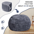 5FT Bean Bag Chair, Giant Bean Bag Chairs with Memory Foam Filled, Bean Bag Chairs for Adults with Corduroy Cover, Ultra Soft Lazy Sofa for Living Room Bedroom (Grey)