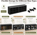 Shoe Storage Bench with Padded Seat, 18-Cubby Shoe Organizer for Entryway, 59.1" Long 700 lb Capacity, for Living Room, Bedroom, Hallway (Blackboard with Dark Gray, Linen, Sponge)