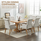 WUTUTUEE Fabric Dining Chair with Arms, Upholstered Tufted High Back Dining Room Chairs, Accent Armchair with Solid Wood Leg and Nailhead Trim, Kitchen Dining Living Room, Beige