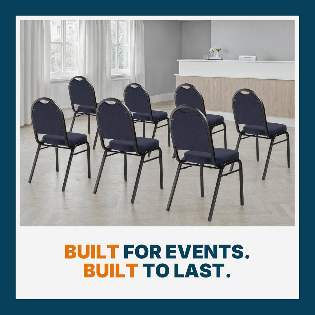 OEF Furnishings OEF9254-SV/2 Commercial-Grade Dome Back Banquet Stack Chair (Blue Fabric, Silver Powder-Coated Frame, 2-Pack)
