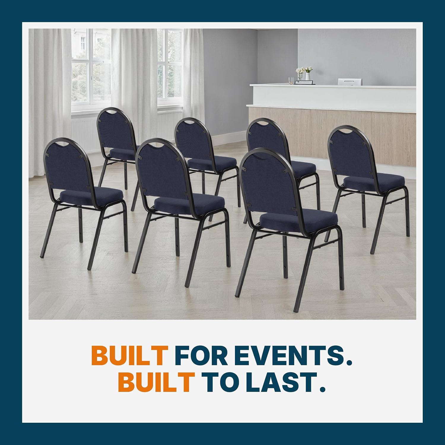 OEF Furnishings OEF9254-SV/2 Commercial-Grade Dome Back Banquet Stack Chair (Blue Fabric, Silver Powder-Coated Frame, 2-Pack)