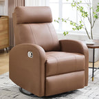 Swivel Rocker Recliner Chairs, Manual Faux Leather Recliners, 360° Swivel Nursery Reclining Chair Glider Rocking Recliner with Adjustable Headrest Highback for Living Room, PU Coffee