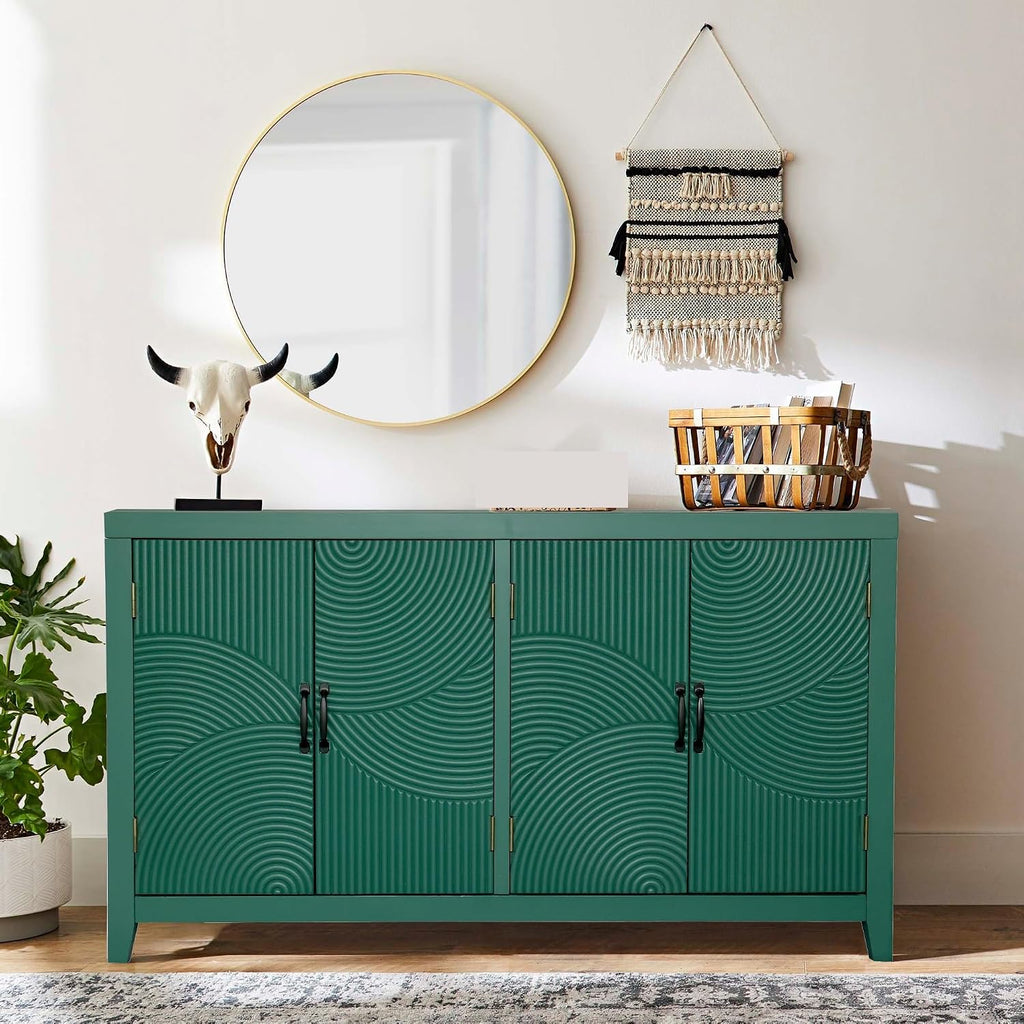 Farmhouse Accent Cabinet with 4 Doors, Mid Century Modern Pantry Cabinet, foe Entryway Living Dining Room Bedroom,for Kitchen Home