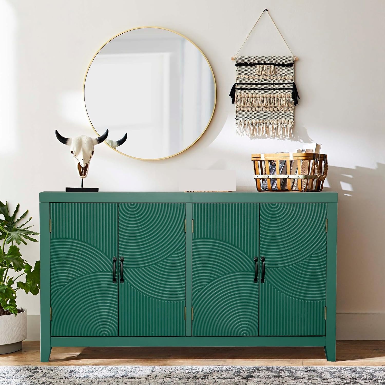 Farmhouse Accent Cabinet with 4 Doors, Mid Century Modern Pantry Cabinet, foe Entryway Living Dining Room Bedroom,for Kitchen Home