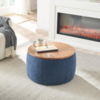 Round Storage Ottoman, 2 in 1 Multifunctional Ottoman, End Table & Footrest Stool with Hidden Storage for Living Room Bedroom Entryway (Navy)
