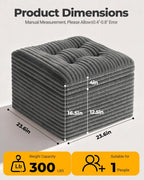 23.6in Pouf Ottoman, Corduroy Ottoman Foot Rest with Dual‑Layer Support, Large Poofy Pouf with Soft Chunk‑Foam Top & Firm Foam Base, Floor Foot Stool for Living Room, Dark Grey