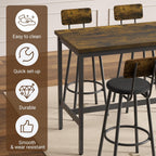 Elevon 47 in Long Bar Table Set with 4 PU Leather Bar Stools, Dining Table and Chair Sets, Industrial Tall Coffee Table and Back Chair for Kitchen, Living Room, Party Room, Pub, Brown
