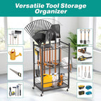 EVERHANGER Garden Tool Organizer, Garage Tool Storage Organization, Yard Tool Racks with lockable wheels, Fit for Long-Handled Tools, Indoor/Outdoor Use