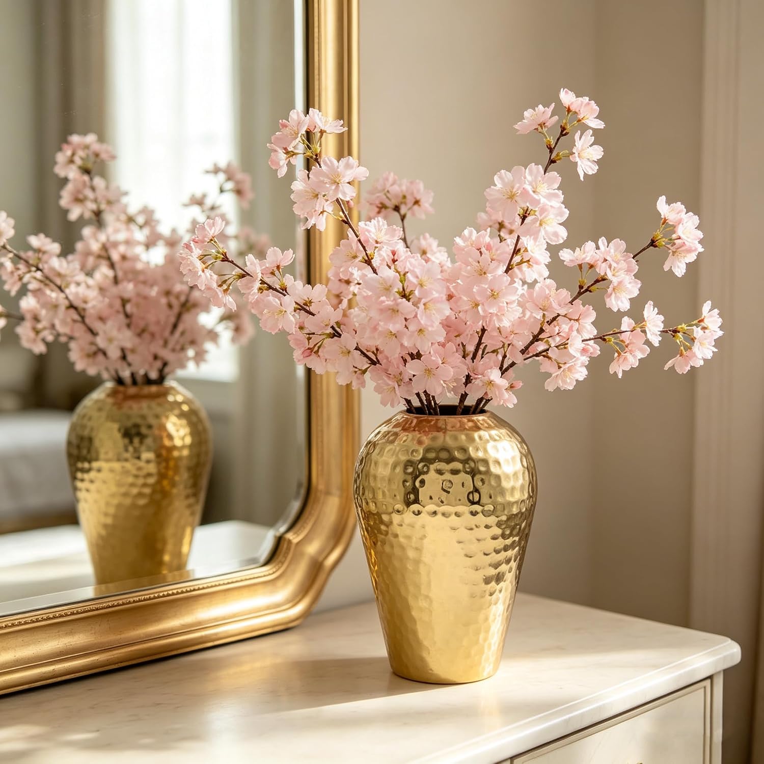 Hosley's 10" High Gold Finish Hammered Metal Vase – Elegant Gift for Floral Arrangements, Weddings, Special Events, Aromatherapy, Spa, Reiki, Meditation