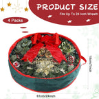Coume 4 Pcs Christmas Wreath Storage Bag Garland Wreaths Container with Clear Window for Xmas Holiday Decorations Storage Protection Bags Resistant Water Box (24 Inch Diameter,7 Inch High)
