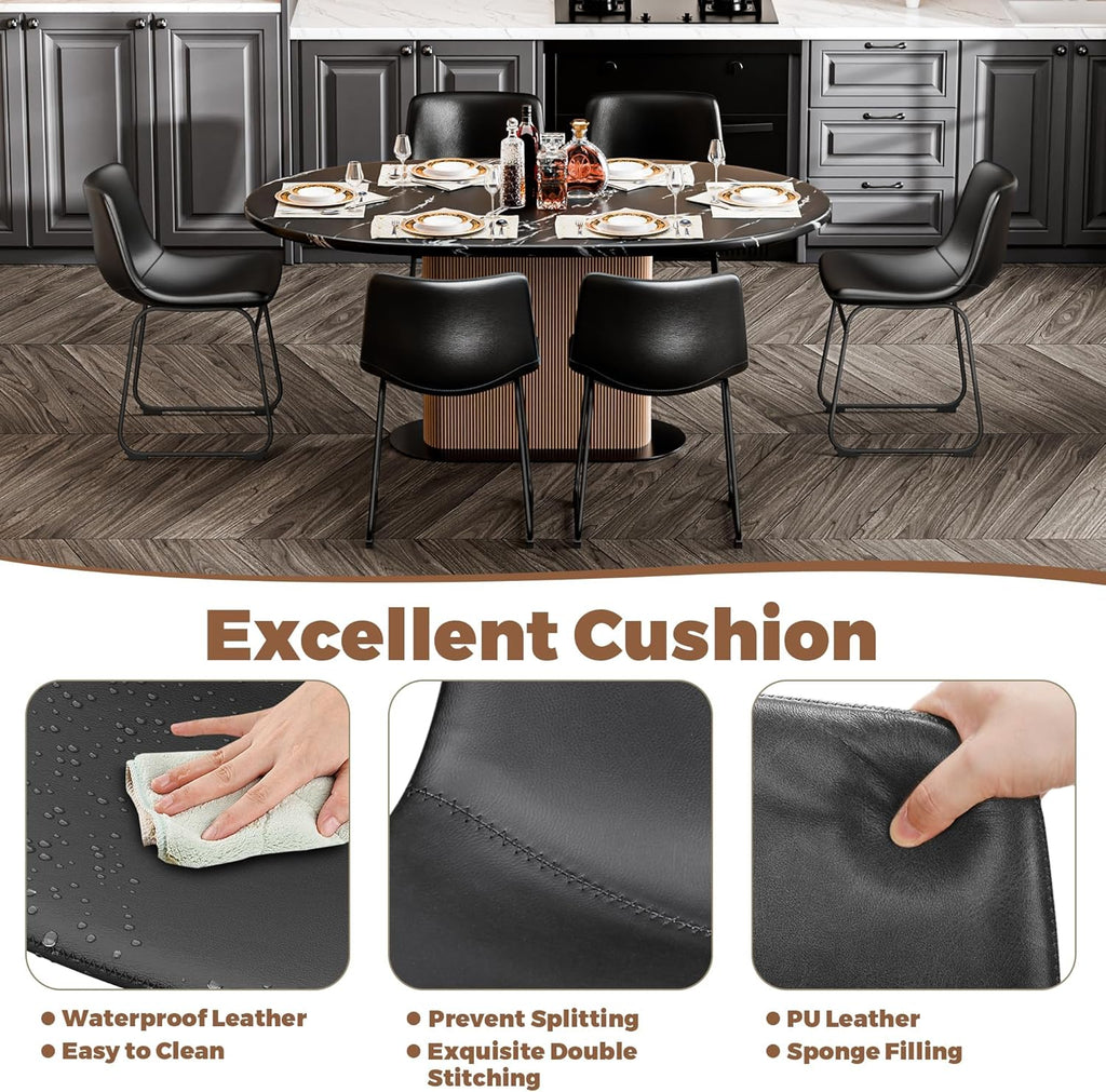Dining Chairs Set of 6, 18 Inch Kitchen Chairs with Back, Faux Leather Armless Dining Room Chairs with Metal Legs for Home, Bistro Coffee Shops (Black)