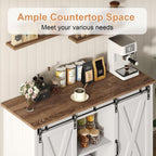 4 EVER WINNER Farmhouse Coffee Bar Cabinet, 42" Buffet Cabinet with Storage and Adjustable Shelf for Small Spaces, Coffee Station Cabinet with Sliding Barn Doors for Kitchen, Dining Room, White