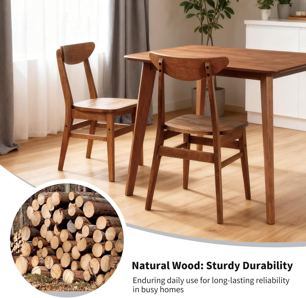 DUHOME Wood Dining Table Set for 4, 43.3" Solid Wood Kitchen Table & 4 Curved Back Support Chairs, Farmhouse Natural Kitchen Table and Chairs for Small Apartment, Dining Room Kitchen