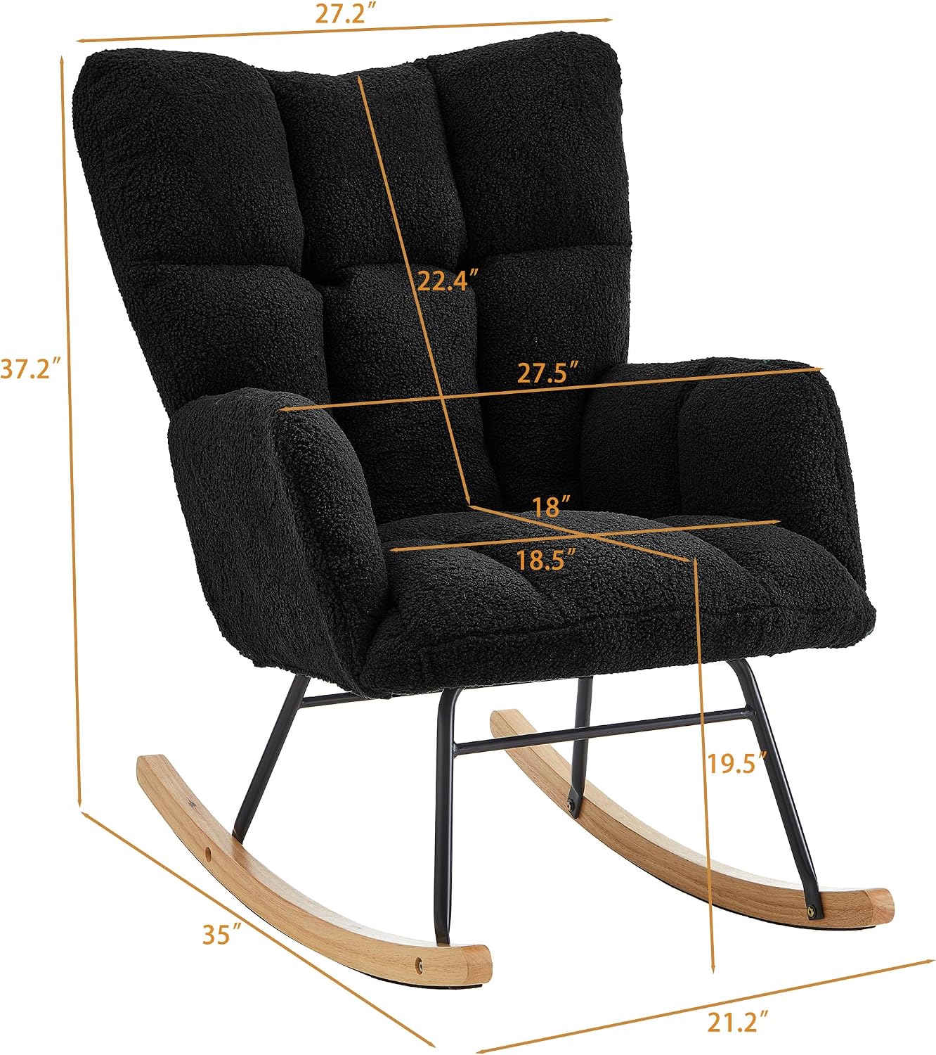 Glider Chair for Living Room, Teddy Upholstered Glider Rocker with High Backrest Armchair, Modern Rocking Accent Chairs Armchair Comfy Chair for Nursery Living Room Bedroom (Black)