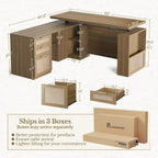 63 Inches L Shaped Standing Desk, Executive Standing Desk with Drawers and File Cabinet, AC/USB, 1.18" Desktop, Multi-Sized Storage Cubby, Privacy Panel, Rattan Computer Desk, Natural Oak
