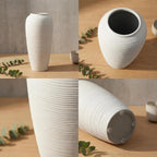 Off-White 12.6” Ceramic Vase for Home Decor, Farmhouse & Boho Decorative Pottery Vase for Table Centerpiece, Mantel, Shelf, Living Room, Kitchen, and Entryway (White Ribbed - 12.6" Tall)