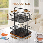 Rotating Tea Bag Organizer – 2 Tier 8 Basket 360° Spinning Teabag Holder Organizer, Acacia Wood Iron Countertop Tea Accessories Rack Holds 100+ Tea Bags, Decorative Kitchen, Coffee Bar Organizer Gift