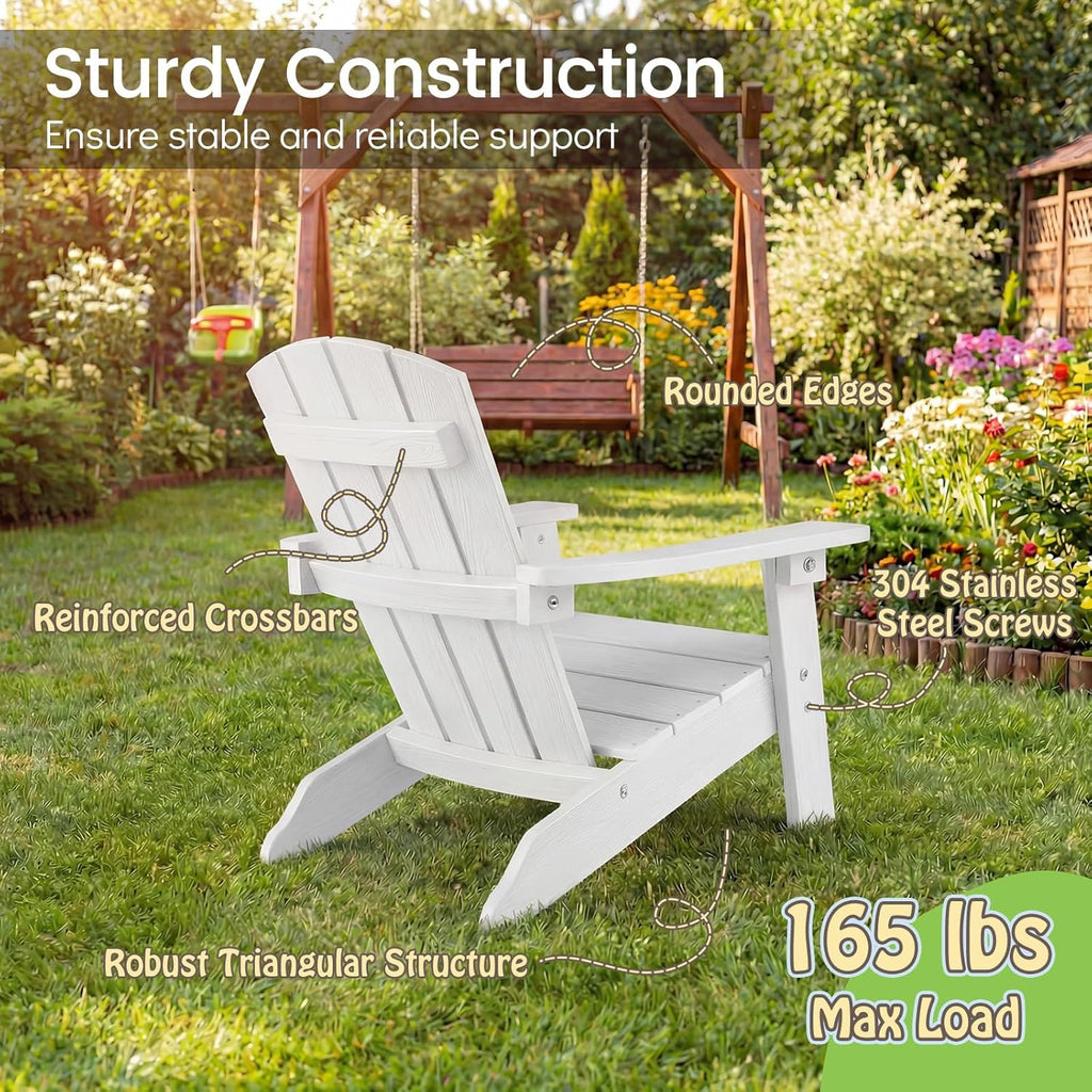 Giantex Kids Adirondack Chair, All-Weather HIPS Children's Outdoor Chair w/Ergonomic Design, Toddler Lawn Chairs for Age 3-8, Kids Beach Chair for Garden Patio Backyard (1,White)