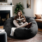 5FT Bean Bag Chair for Adults Memory Foam, Dutch Velvet Cover, Black | Gaming Cozy Chair, Oversized Bean Bag with Backrest & Armrests, Supports Reading, Gaming, Relaxing in Bedrooms, Living Rooms