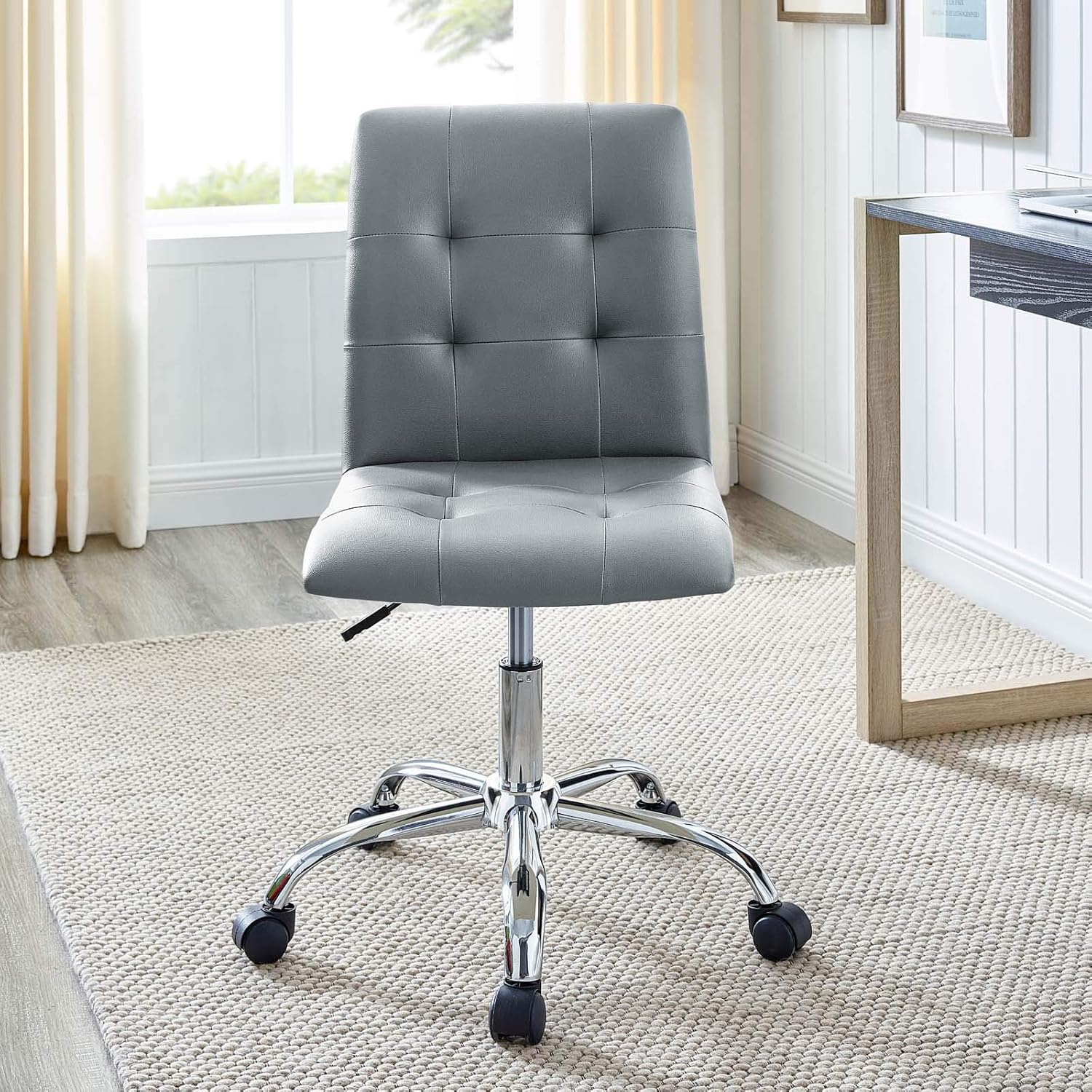 Modway Prim Ribbed Armless Mid Back Swivel Conference Office Chair In Gray
