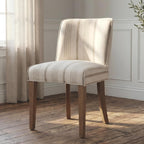 Mid-Century Dining Chairs Set of 4, Linen Fabric Khaki Striped Kitchen Chairs with Walnut Wood Leg Cushioned Back Modern Rustic Side Chairs for Living Room/Kitchen/Dining/Restaurant