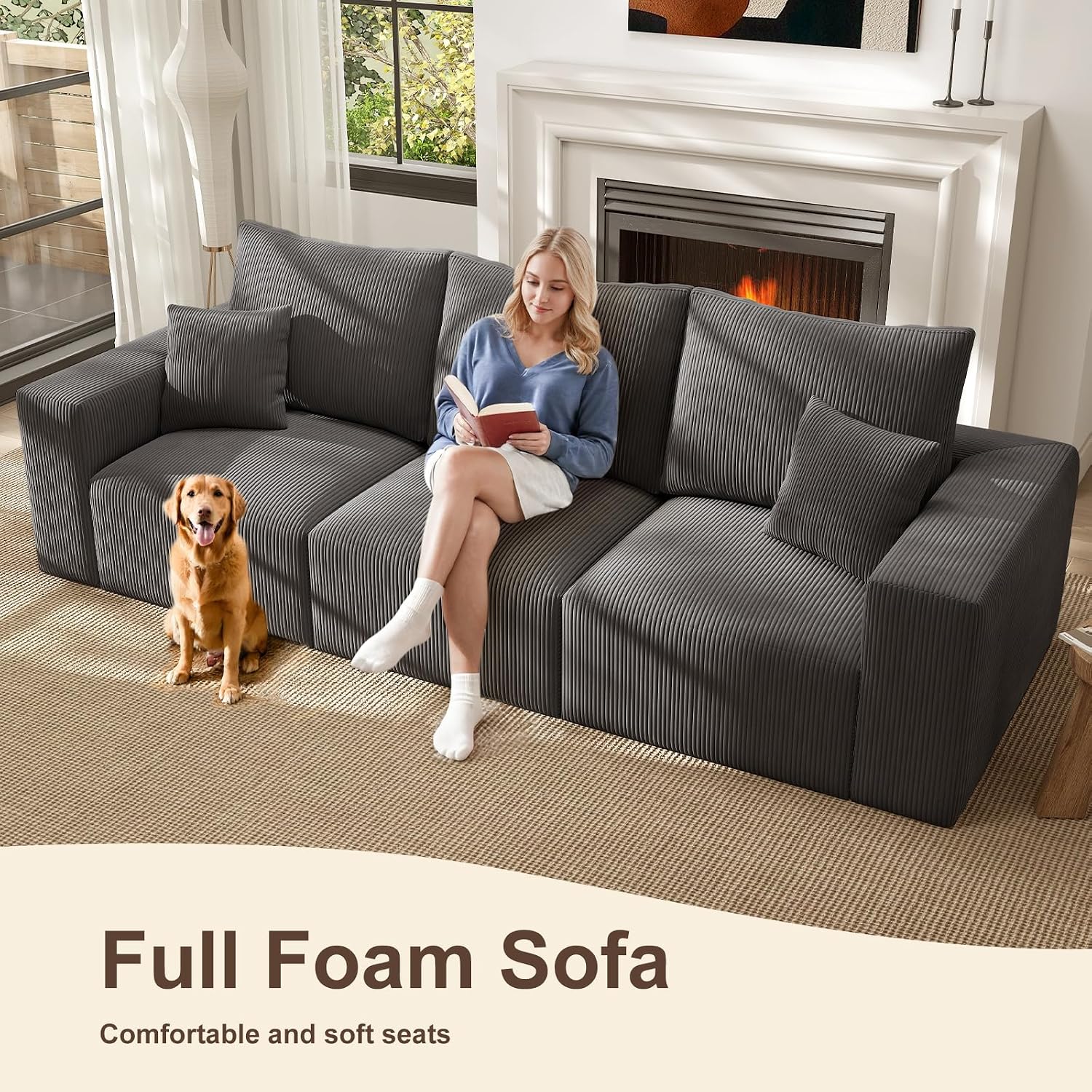 2 Square Cloud Footstool for Living Room, No Assembly Modular Corduroy Convertible Seat, Modern Boneless Style Sofa Accessory for Lounge or Bedroom