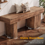 Thickened Solid Wood Bench, 47" Rustic Farmhouse Entryway Bench with Artistic Legs, Heavy Duty Dining Bench for Kitchen, Living Room, Hallway, End of Bed, Natural Wood
