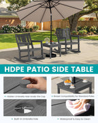 SERWALL Outdoor Rocking Chair Set of 2 with Side Table, All-Weather HDPE 3 Piece Patio Furniture Set, Outdoor Bistro Set with Pre-Drilled Hole for Porch Deck Lawn Balcony, Grey