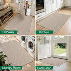 LUMI Ultra Thin Indoor Door Mat for Entrance 24"x36", Non Slip Entryway Mat, Low Profile Doormat, Unique Herringbone Design Carpet for Inside, Patio, Porch, Beige