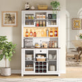 70.9" Kitchen Pantry Storage Cabinet Rustic Buffet Cabinet, Kitchen Hutch Cabinet with LED Outlets Food Pantry with Doors and Shelves Wine Rack for Dining Room, White