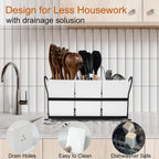 Czlizdyt Large Kitchen Utensil Holder, Drainage Utensil Caddy for Countertop, 3pcs Bins Set Cooking Utensil Organizer for Spoons, Spatulas, White