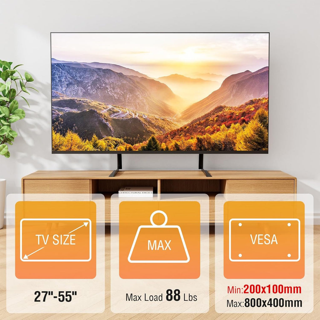 ELIVED Universal Table Top TV Stand for Most 27 to 55 inch LCD LED Plasma Flat/Curved Screen TVs, TV Base Height Adjustable Leg Stand, Replacement TV Feet Holds up to 88lbs, Max VESA 800x400mm