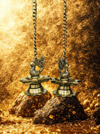 Rasakraft Brass Peacock Carved Hanging Diya Set, Antique Yellow, for Diwali Home Decoration, Pack of 2