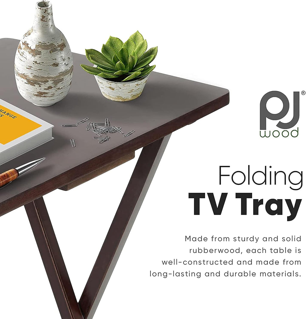 PJ Wood 2-Pack Folding TV Tray Set, Espresso- Collapsible Portable Snack Serving Tables, Home Furniture for Living Room, Bedroom, and Kitchen