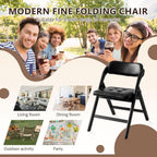 Wood Folding Chairs Set of 2, Upholstered Foldable Dining Chairs with Padded Seat and Backrest, Portable Accent Chairs for Kitchen, Dining Room, Apartment, Office, Guest Seating, Black