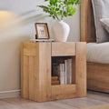 T4TREAM 24'' Modern Nightstand with Charging Station, Wood End Table w/Hidden Drawers & Open Storage Cabinet, Rustic Square Bedside Table for Bedroom,Living Room,Natural Oak