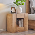 T4TREAM 24'' Modern Nightstand with Charging Station, Wood End Table w/Hidden Drawers & Open Storage Cabinet, Rustic Square Bedside Table for Bedroom,Living Room,Natural Oak