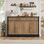 FINETONES Buffet Cabinet with Storage, 52.7" Large Sideboard Buffet Table, Kitchen Cabinet with 3 Drawers and 4 Doors, Wood Coffee Bar for Kitchen Dining Room, Black/Brown