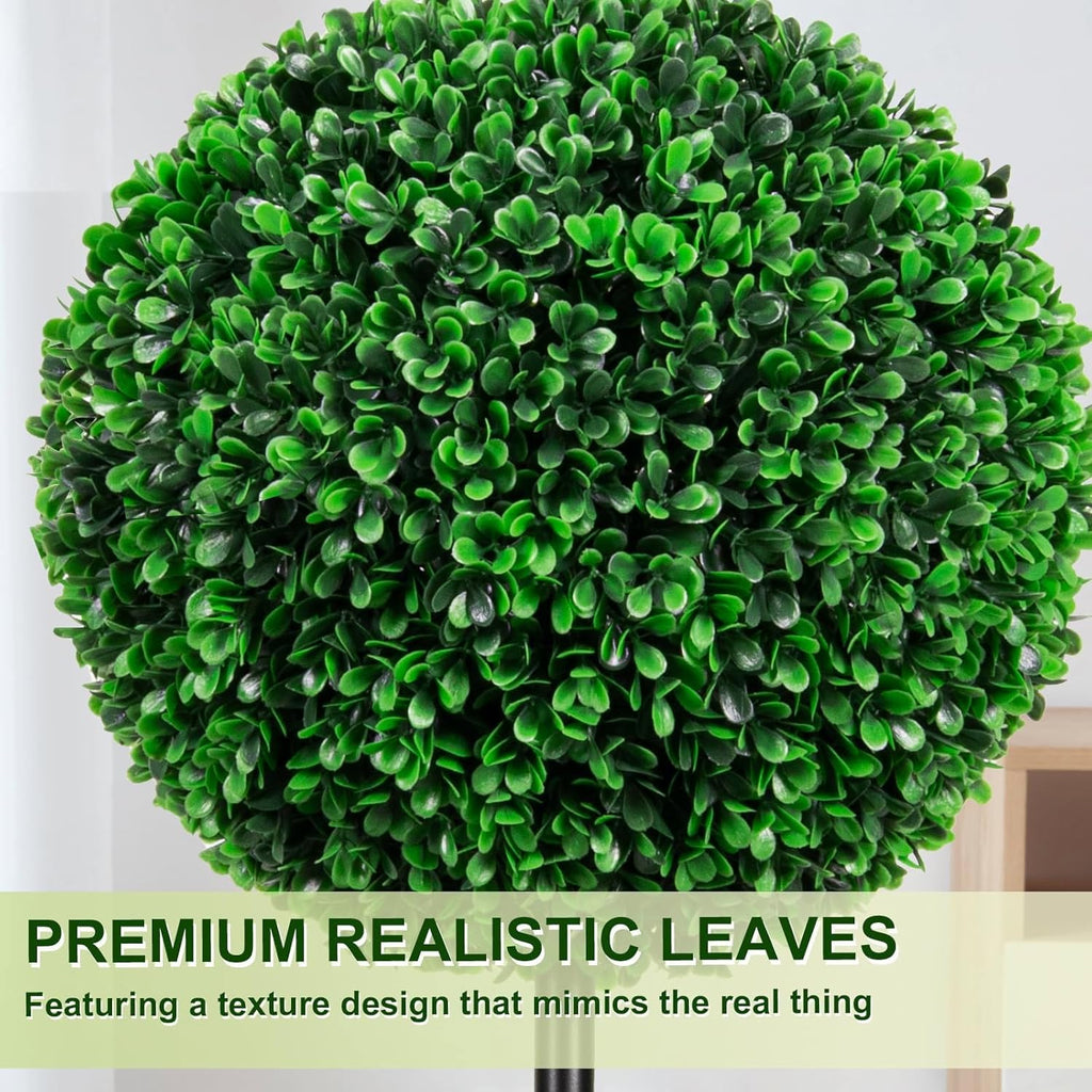 Artificial Boxwood Topiary Tree 4FT Triple Ball Faux Topiary Trees, Waterproof Fake Boxwood Plants Outdoor Indoor, All-Weather Potted for Porch Patio Garden Entryway Home Decor Set of 2