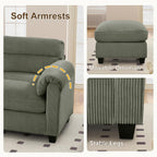 HAOMARKETS Corduroy Sofa Set, Upholstered Ottoman Footrest, Modern Living Room Furniture Sets,Green