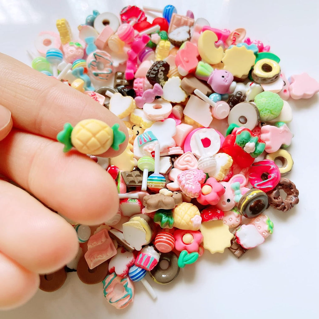 140PCS Nail Art Mixed Resin Decoration Fruit Donut Candy Chocolate Cartoon Shapes Randomly Mixed in one Bag DIY Craft Deco Mini House DIY Deco10301