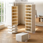 Foldable Shoe Rack Set of 2, 9 Tier Collapsible Shoe Rack with Magnetic Doors, Large Capacity Clear Display Cabinet with Wheels for 18 Pairs, Apartment Entryway