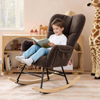 KEEZY Nursery Rocking Chair with Footrest,Teddy Upholstered Glider Rocker Rocking Accent Chair Padded Seat with High Backrest Armchair Comfy Side Chair for Living Room Bedroom (Teddy)